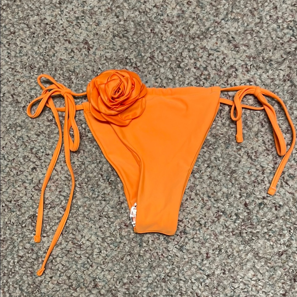 Orange Bikini tie side Bottom with rose Floral Accent